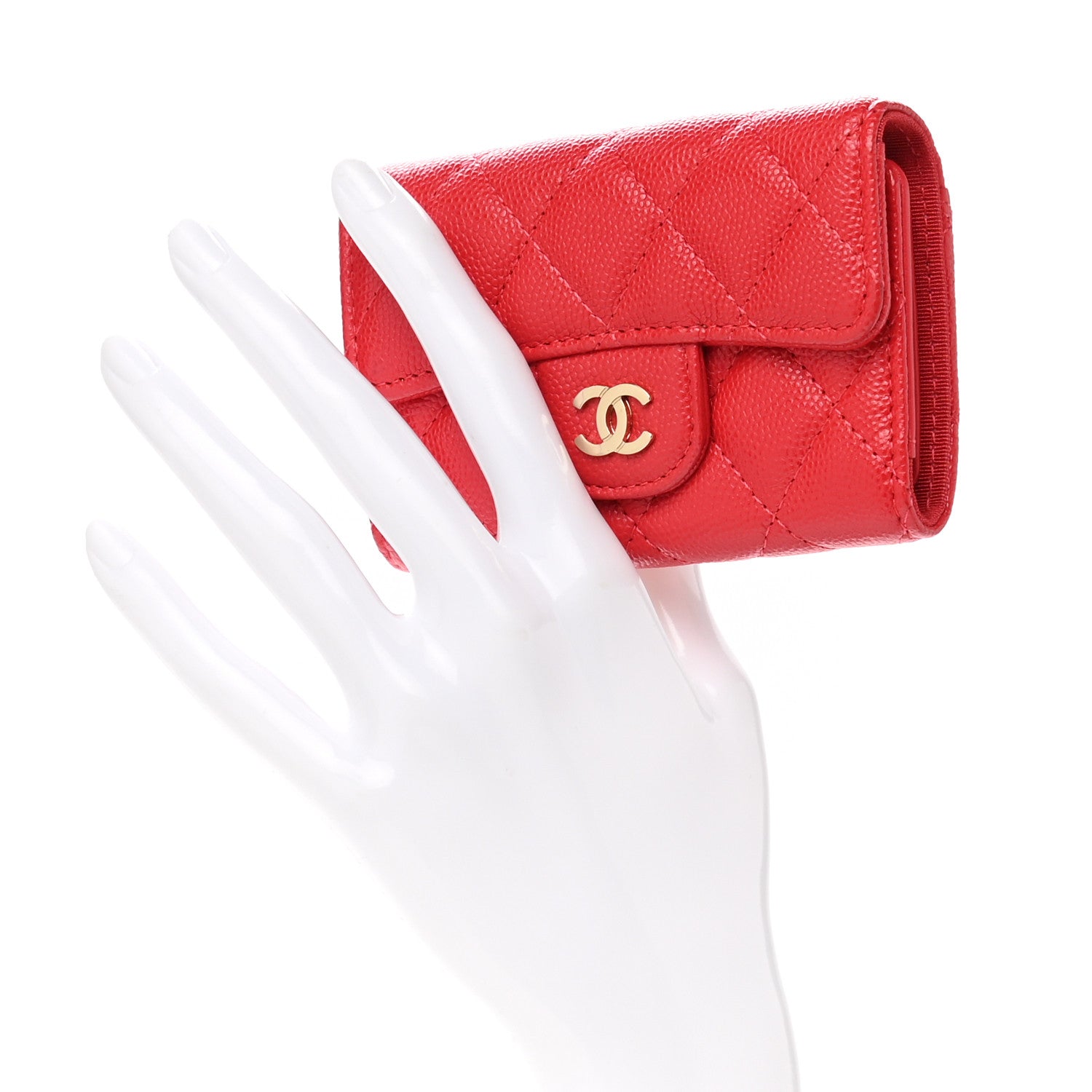 Chanel Caviar Quilted Classic 4 Key Holder Wallet Red 2 of 8