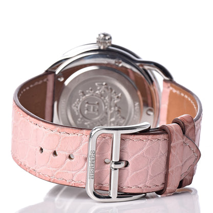 Hermes Stainless Steel Alligator Diamond Bezel Pink Mother of Pearl 38mm Arceau Quartz Watch 4 of 16