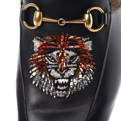 Gucci Calfskin Fur Crystal Tiger Embroidered Mens Princetown Slippers 11 Black 7 of 11