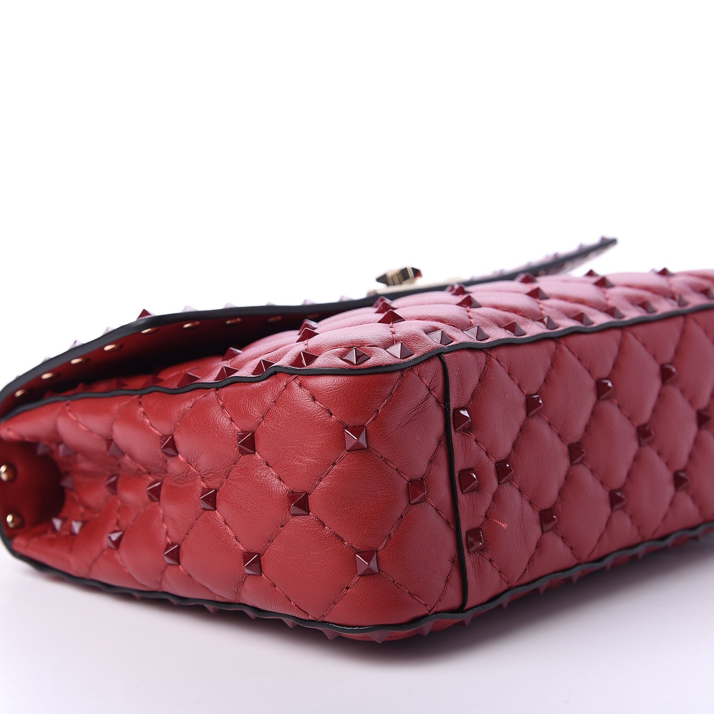 Lambskin Monochrome Medium Rockstud Spike Shoulder Bag Red