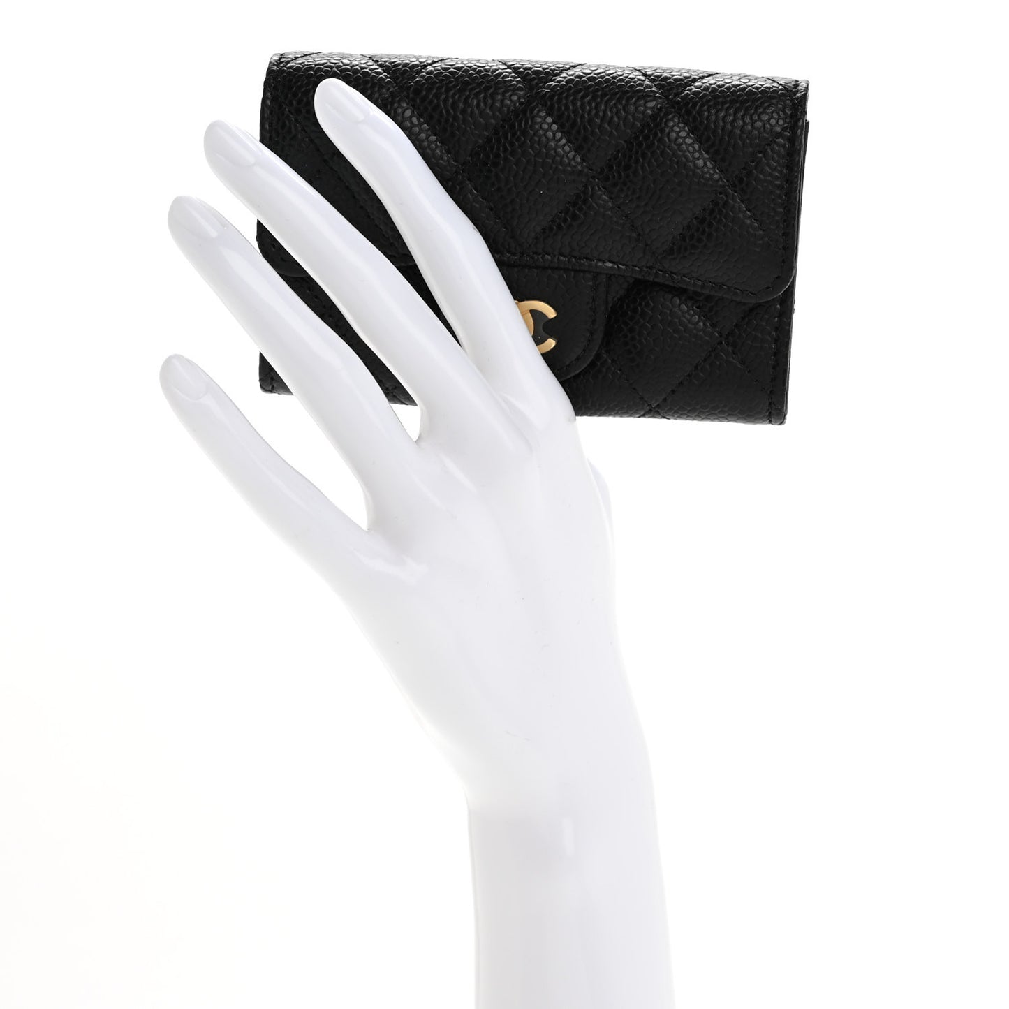 Caviar Quilted Flap Card Holder Wallet Black