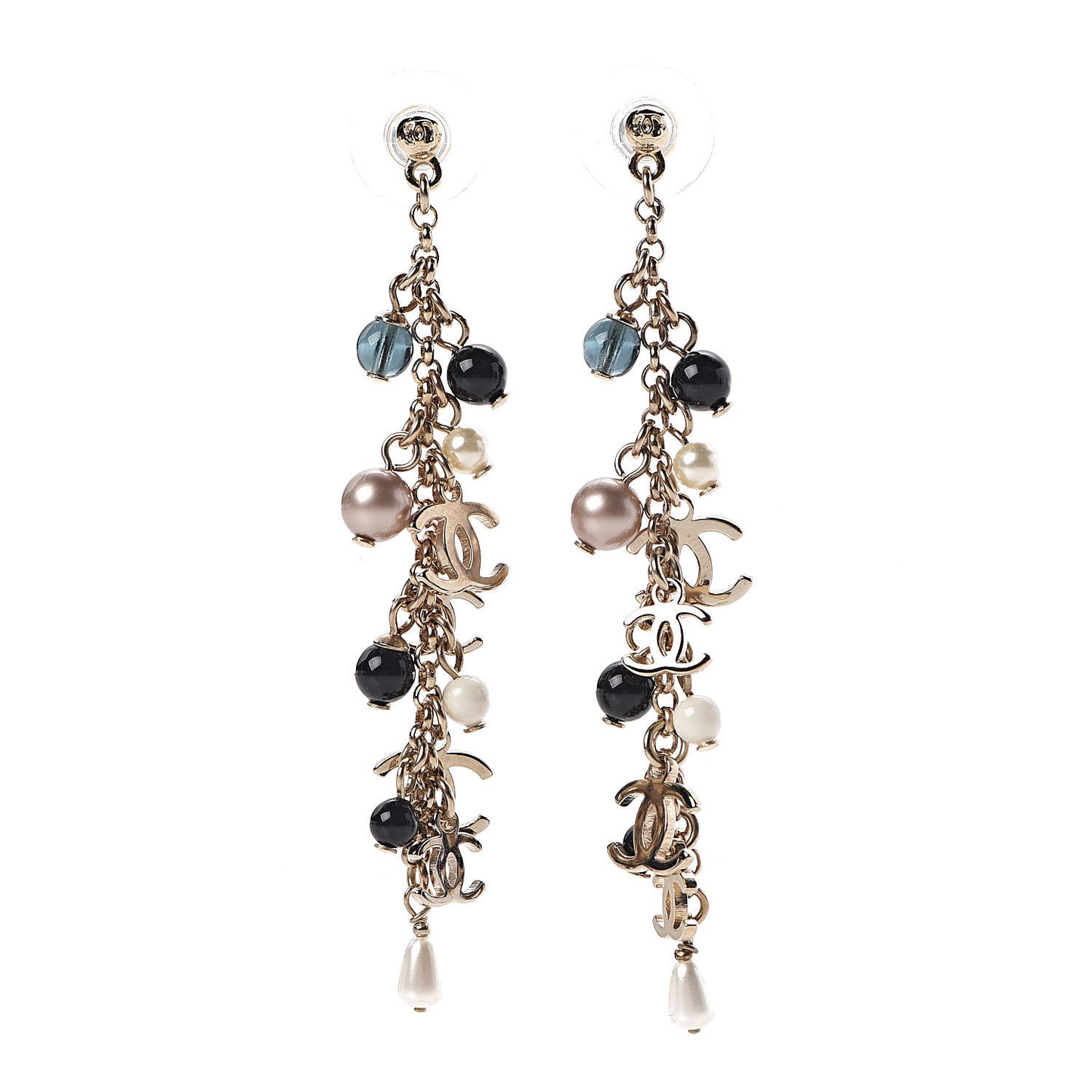 Resin Bead Pearl CC Drop Earrings Gold