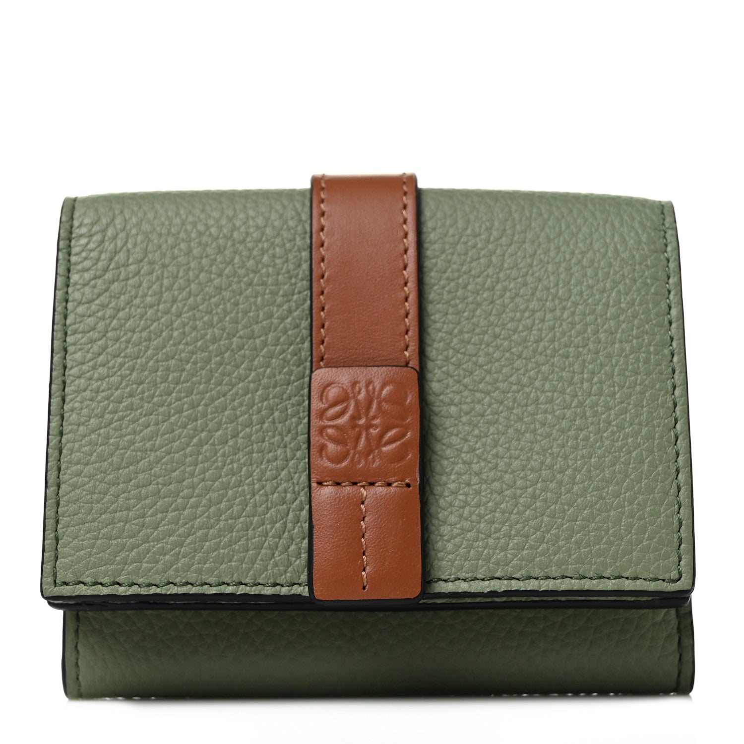 Loewe Grained Calfskin Tri-Fold Wallet Rosemary Tan 1 of 8