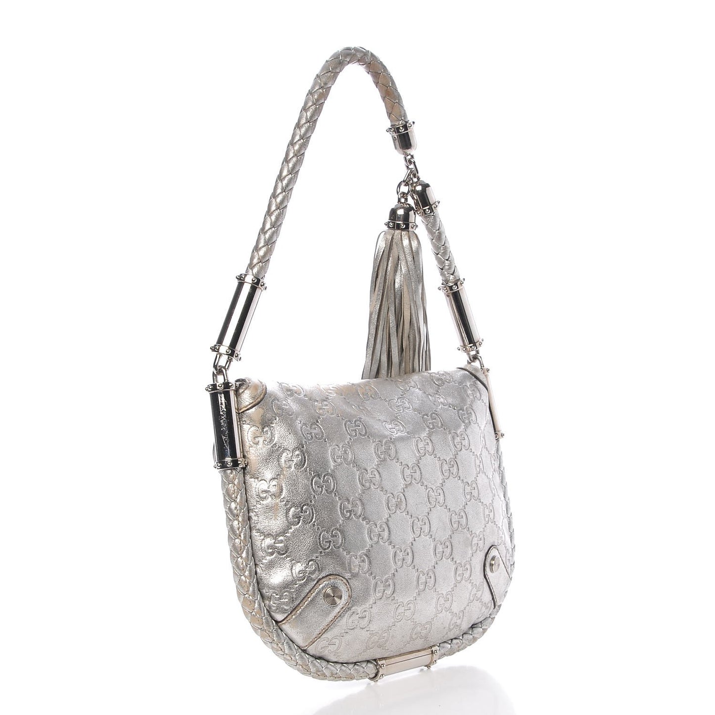 Guccissima Small Britt Tassel Shoulder Bag Silver