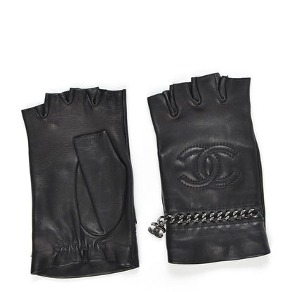 Chanel Lambskin Chain CC Fingerless Gloves 7.5 Black White Pink 2 of 6