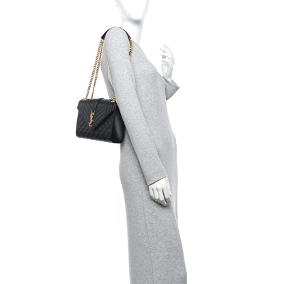 Saint Laurent Grain De Poudre Textured Mixed Matelasse Triquilt Medium Monogram Satchel Black 2 of 12