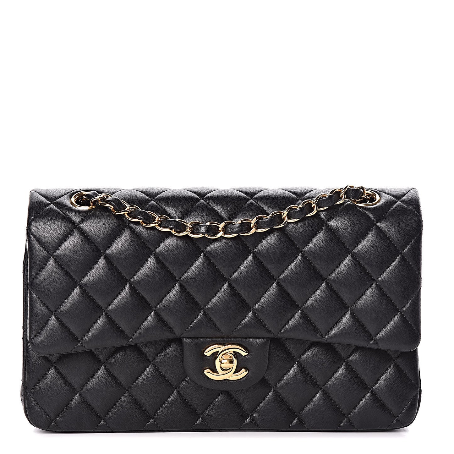Lambskin Quilted Medium Double Flap Black