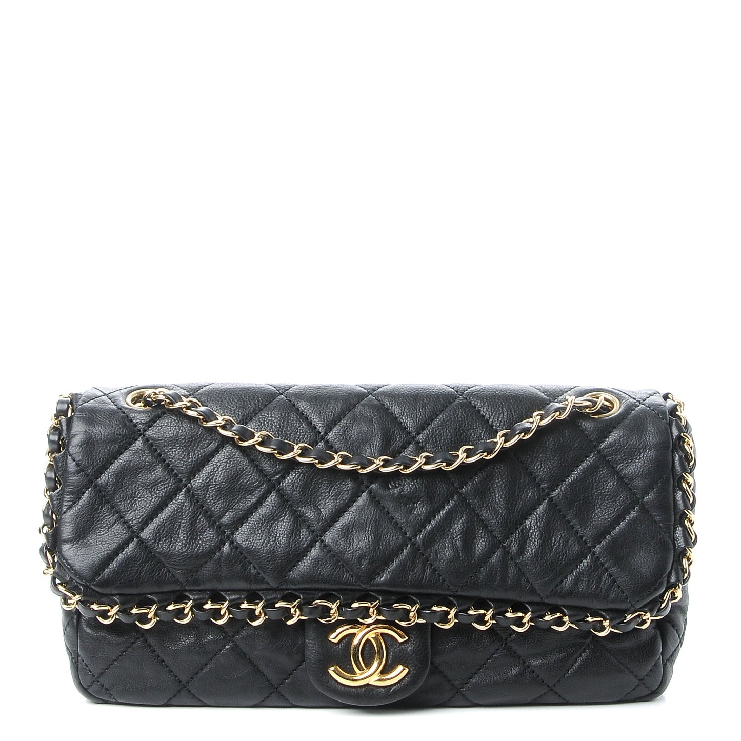 Calfskin Quilted Medium Chain Me Flap Black