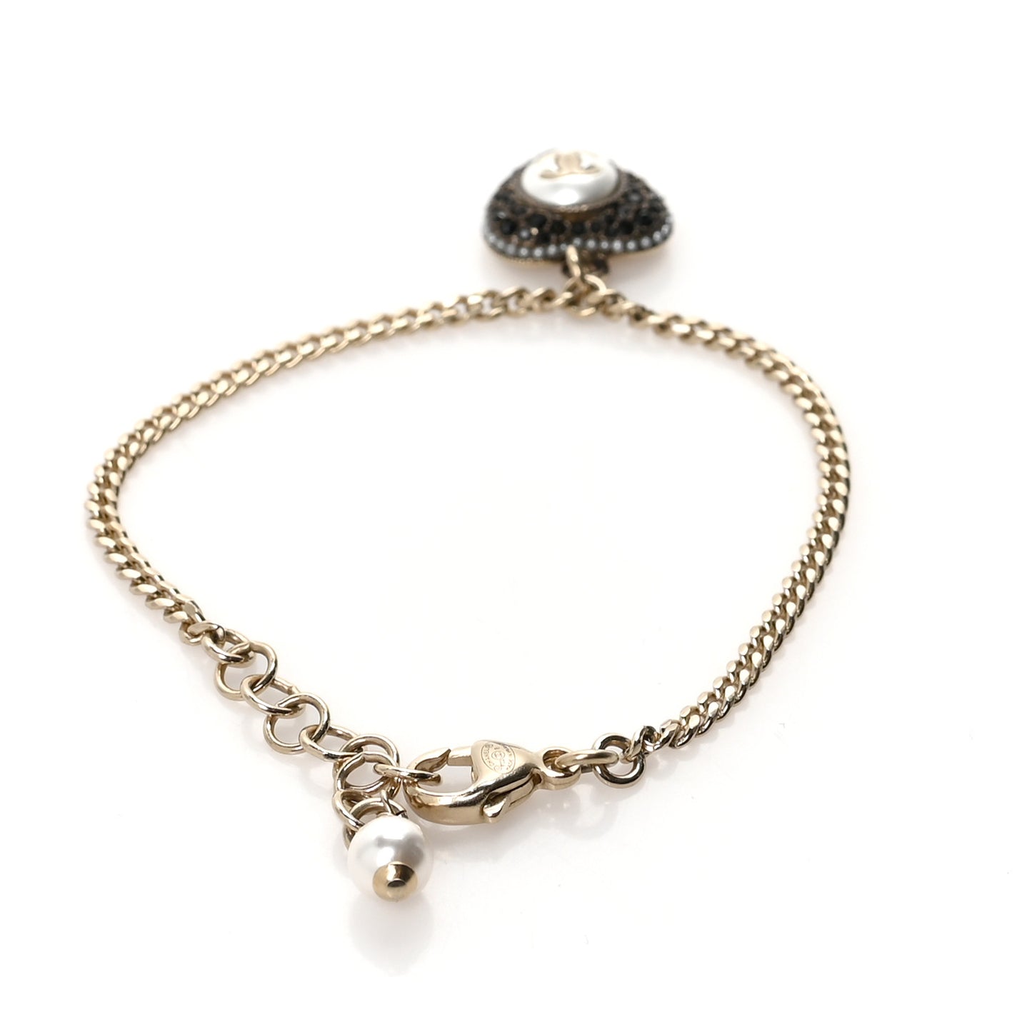 Crystal Pearl Chain Heart Bracelet Gold Black