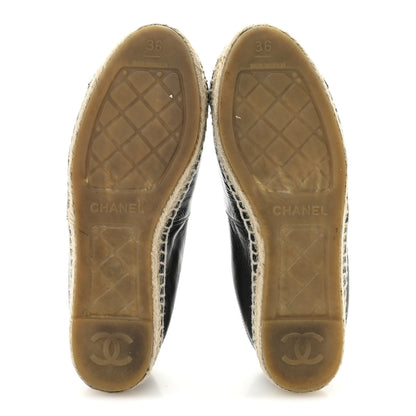 Chanel Patent Calfskin Metallic Goatskin CC Espadrilles 36 Black Silver 6 of 11
