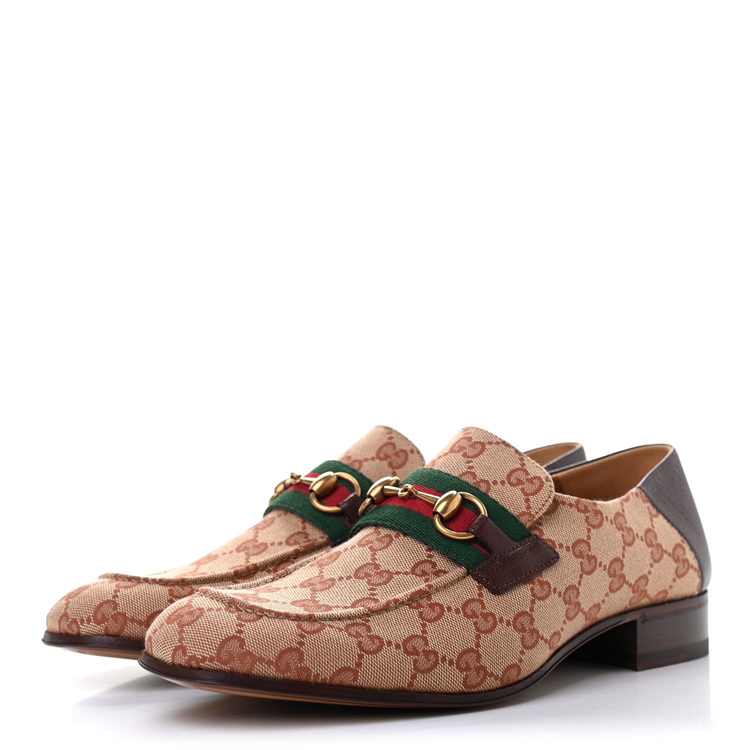 Gucci GG Monogram Goatskin Web Mens Horsebit Loafers 9.5 Beige Ruggine Light Brown 3 of 8