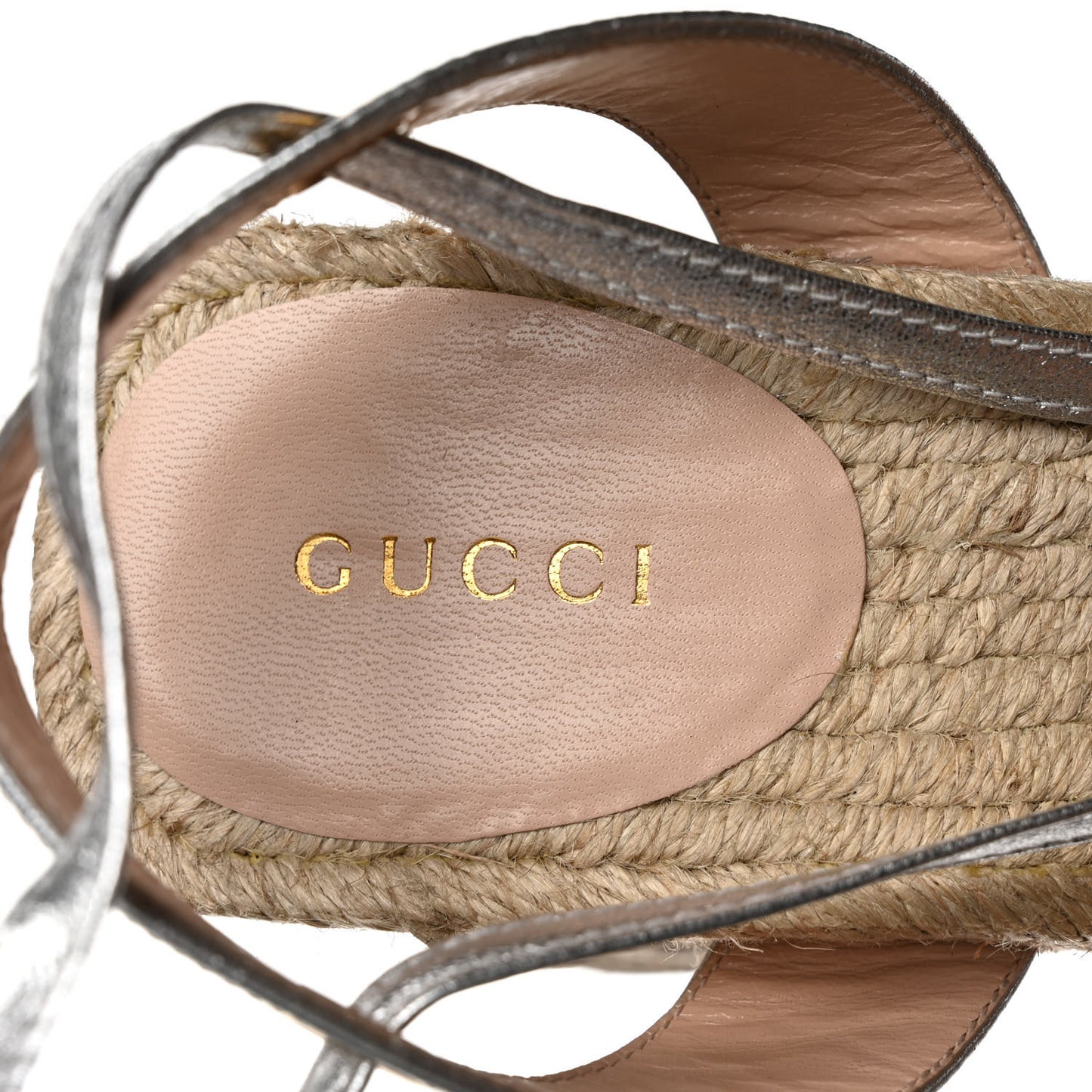 Nappa Lame Espadrille Wedges 36 Argento