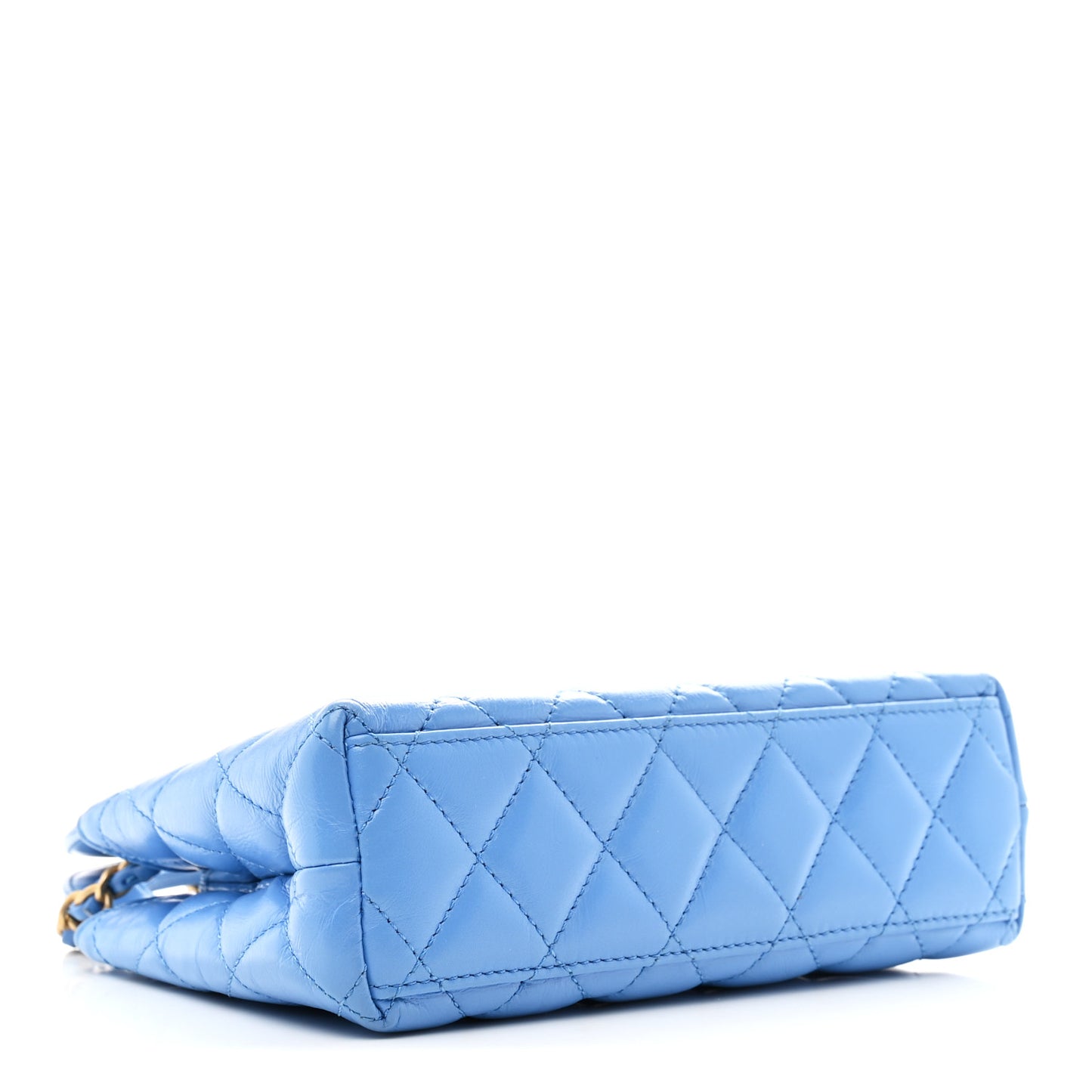 Shiny Aged Calfskin Quilted Nano Kelly Shopper Blue