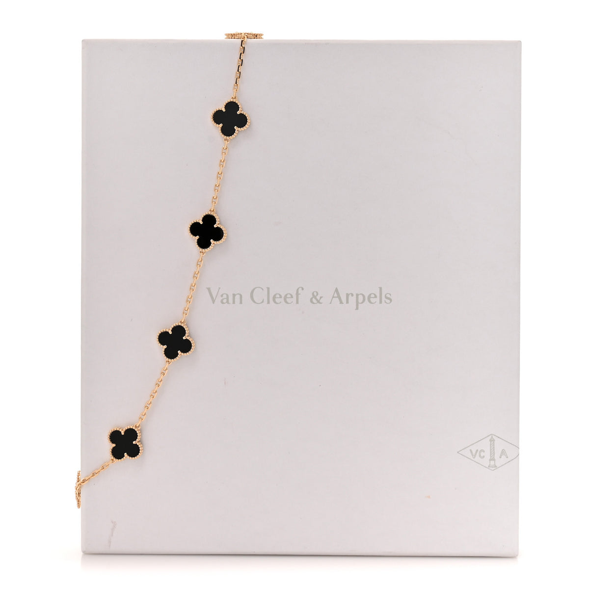 18K Yellow Gold Black Onyx 10 Motifs Vintage Alhambra Necklace