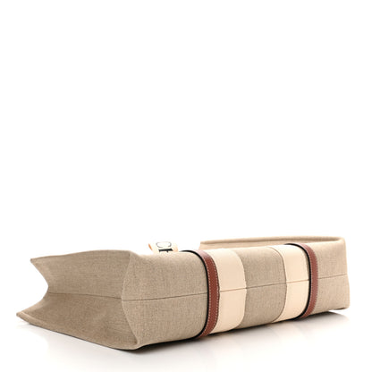 Chloe Linen Calfskin Large Woody Ribbon Tote White Brown 4 of 10