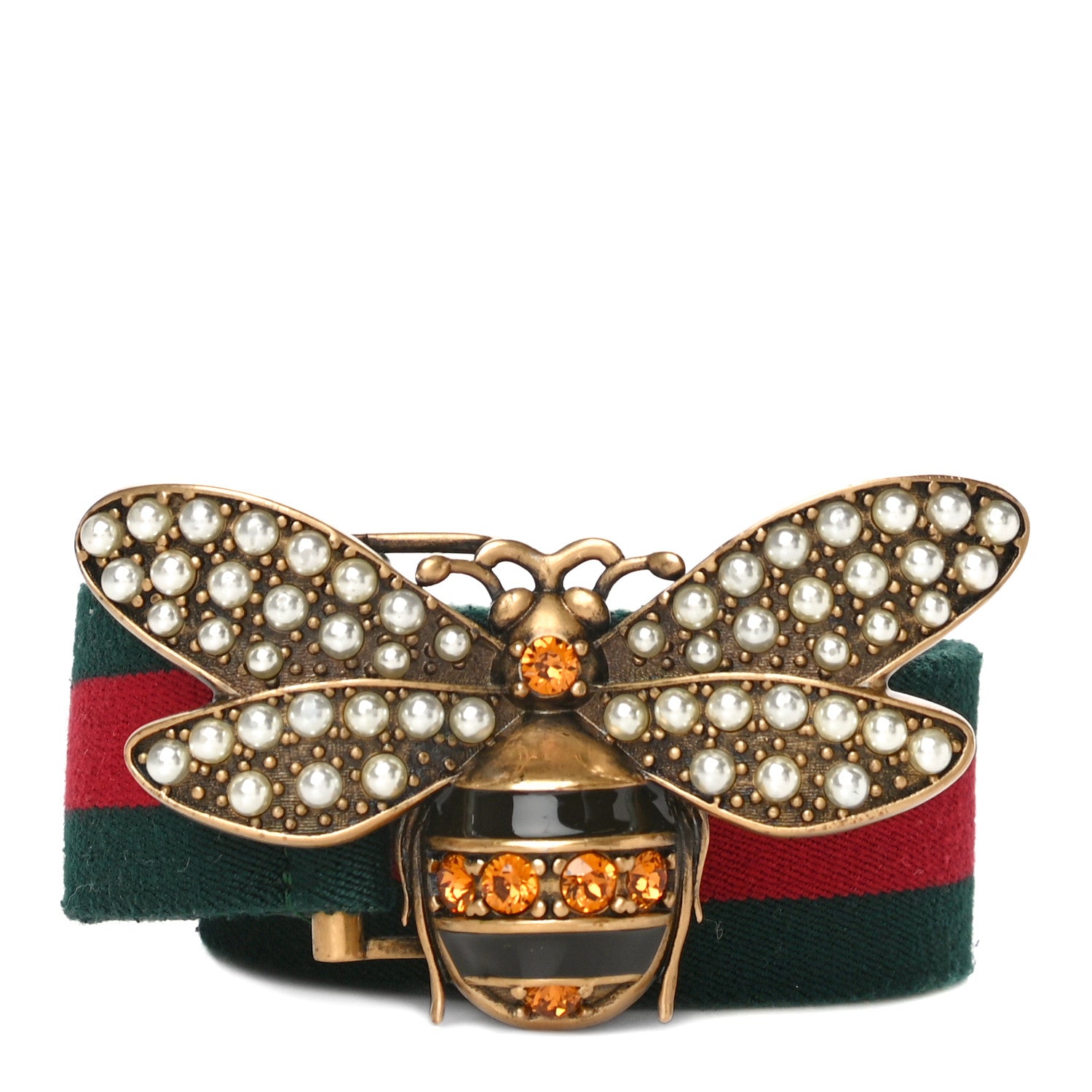 Gucci Web Queen Margaret Bee Belt 80 32 Red Green 1 of 6