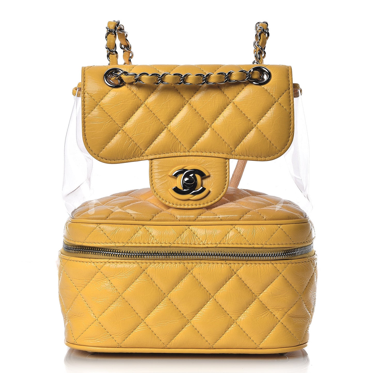 Crumpled Calfskin PVC Quilted Backpack Yellow