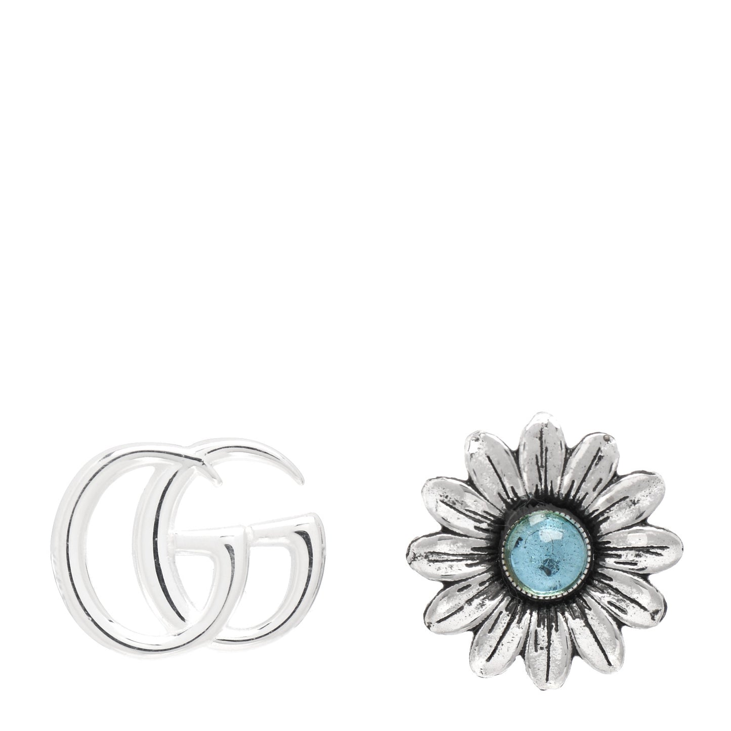 Sterling Silver Blue Topaz Flower Marmont Double G Earrings