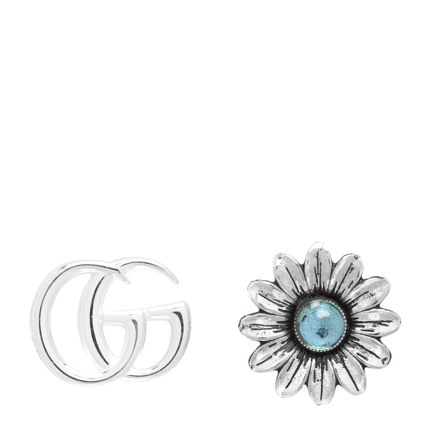 Gucci Sterling Silver Blue Topaz Flower Marmont Double G Earrings 1 of 4