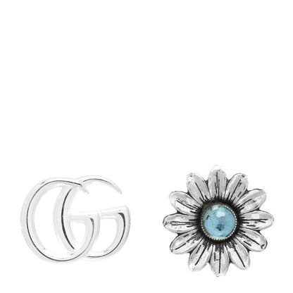 Gucci Sterling Silver Blue Topaz Flower Marmont Double G Earrings 1 of 4