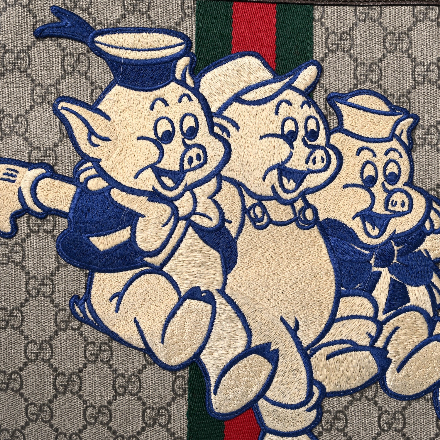 Gucci X DISNEY GG Supreme Monogram Web Three Little Pigs Large Ophidia Tote Beige New Acero 17 of 22