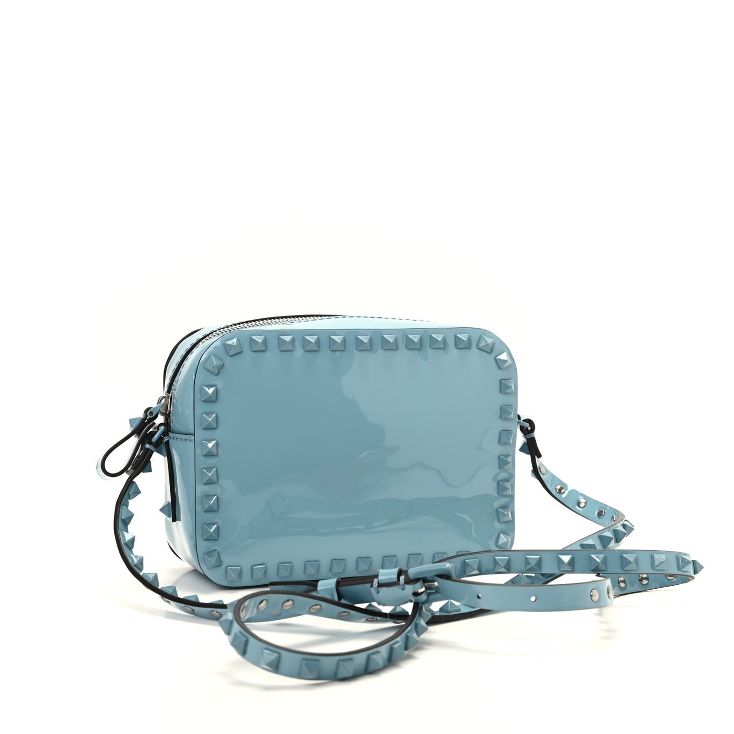 Patent Monochrome Rockstud Camera Crossbody Bag Atlantique