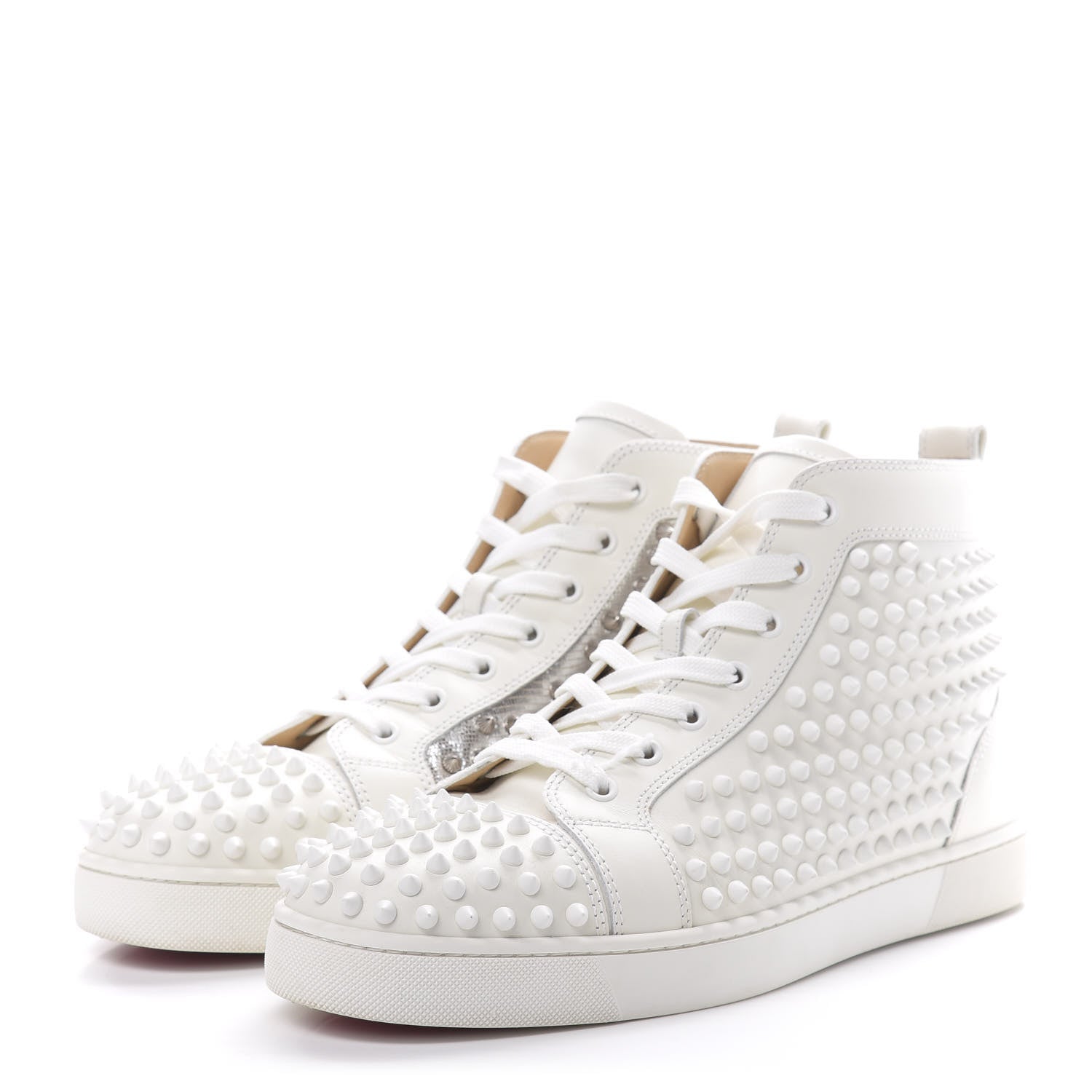 Christian Louboutin Calfskin Laminato Dino Spikes Yang Louis Flat Sneakers 44 Latte Silver 3 of 14