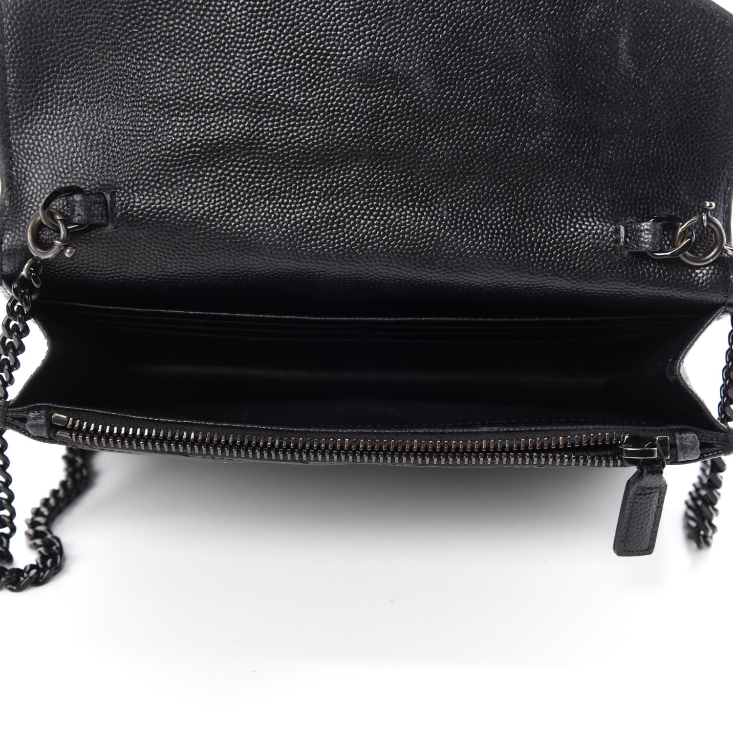 Saint Laurent Grain De Poudre Matelasse Chevron Monogram Monochrome Envelope Chain Wallet Black 5 of 10