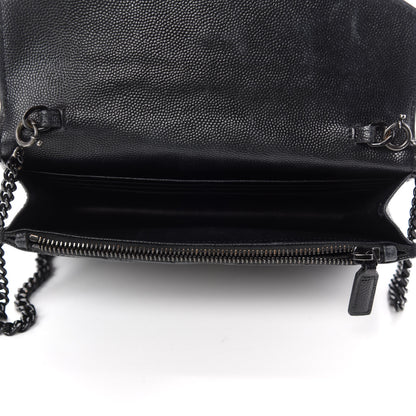 Saint Laurent Grain De Poudre Matelasse Chevron Monogram Monochrome Envelope Chain Wallet Black 5 of 10