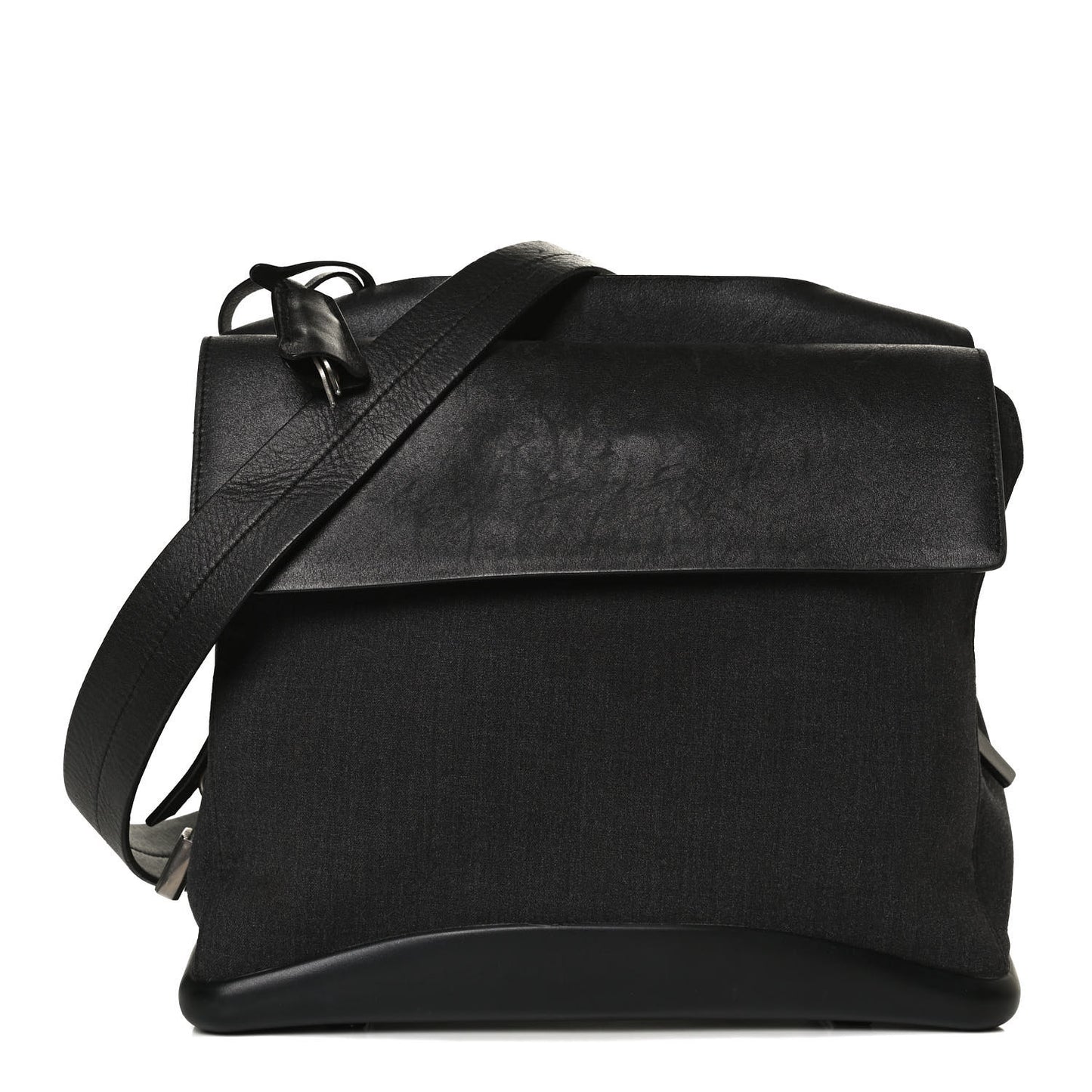 Calfskin Fabric Messenger Bag Black