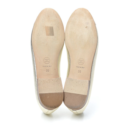 Chanel Metallic Goatskin Cap Toe CC Ballerina Flats 38 Gold 7 of 7