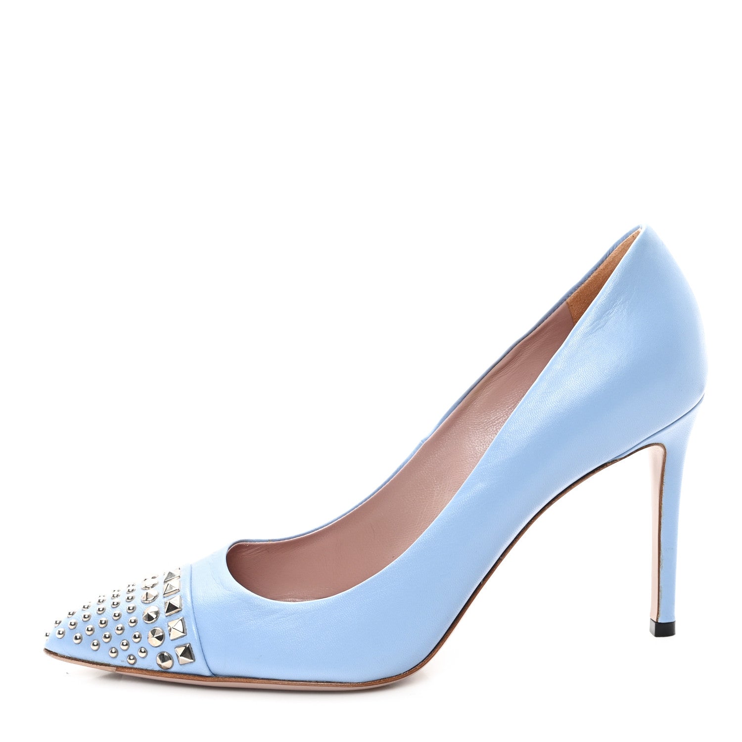 Gucci Malaga Kid Studded Cap Toe Coline Pumps 37.5 Mineral Blue 1 of 9