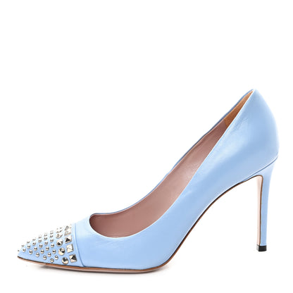 Gucci Malaga Kid Studded Cap Toe Coline Pumps 37.5 Mineral Blue 1 of 9