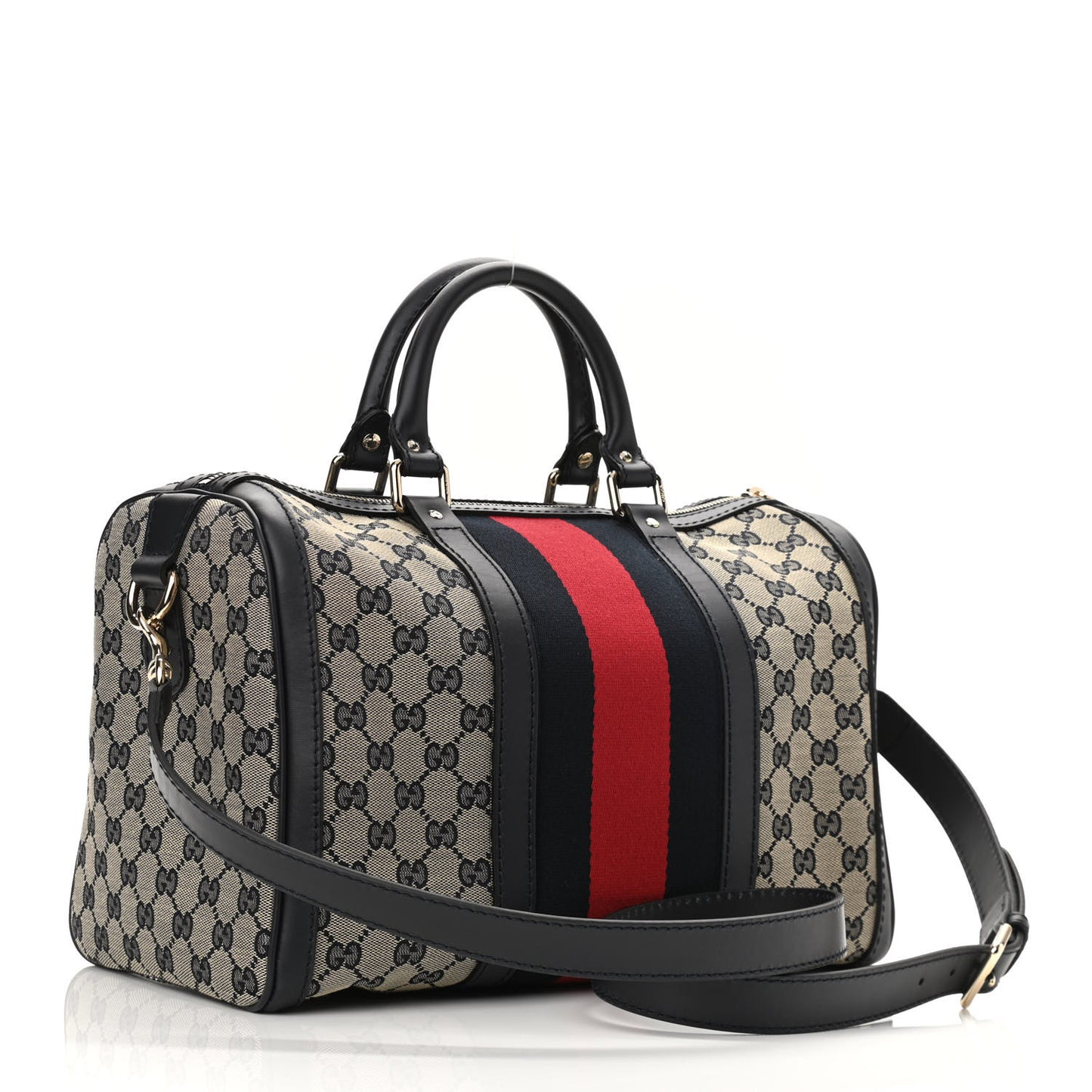Monogram Selleria Calfskin Vintage Web Medium Boston Beige Blue