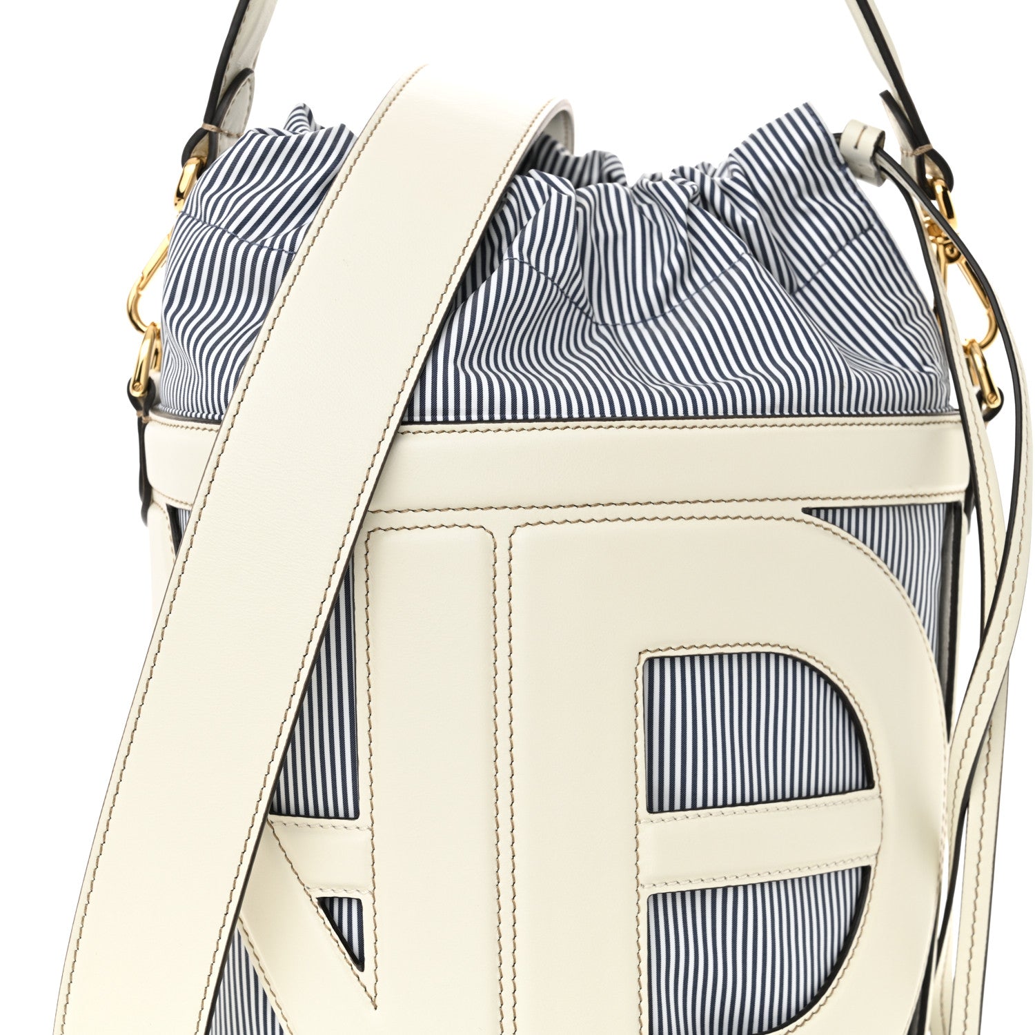 Fendi Nylon Vitello King Logo Step Out Bucket Bag White Rice Mirto 8 of 10