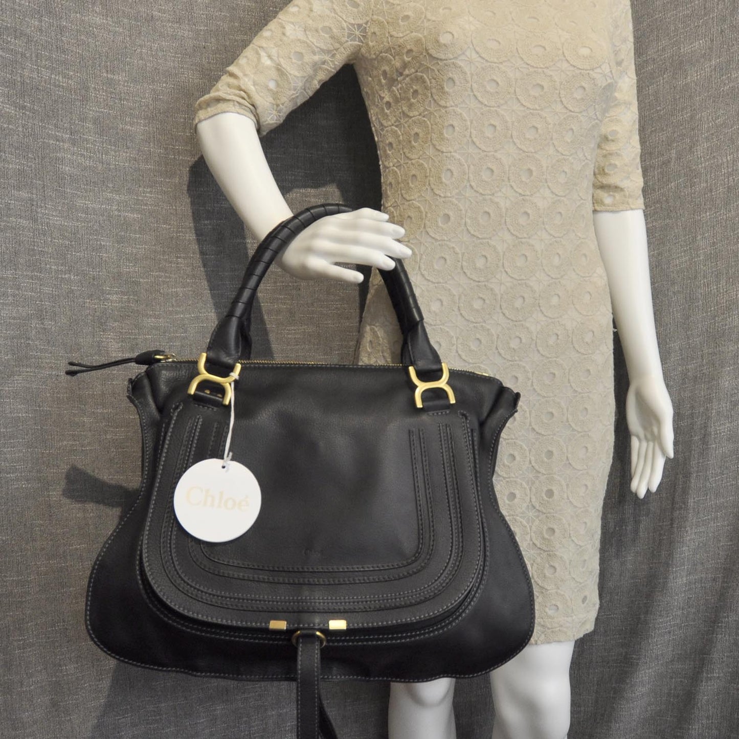 Leather Large Marcie Satchel Black