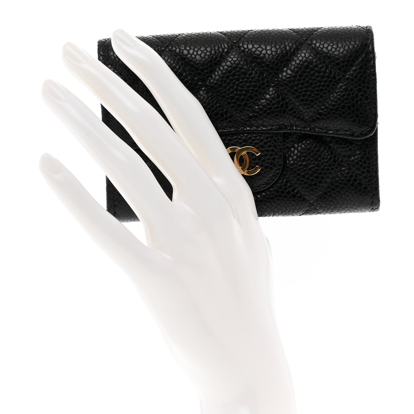 Caviar Quilted Flap Card Holder Wallet Black