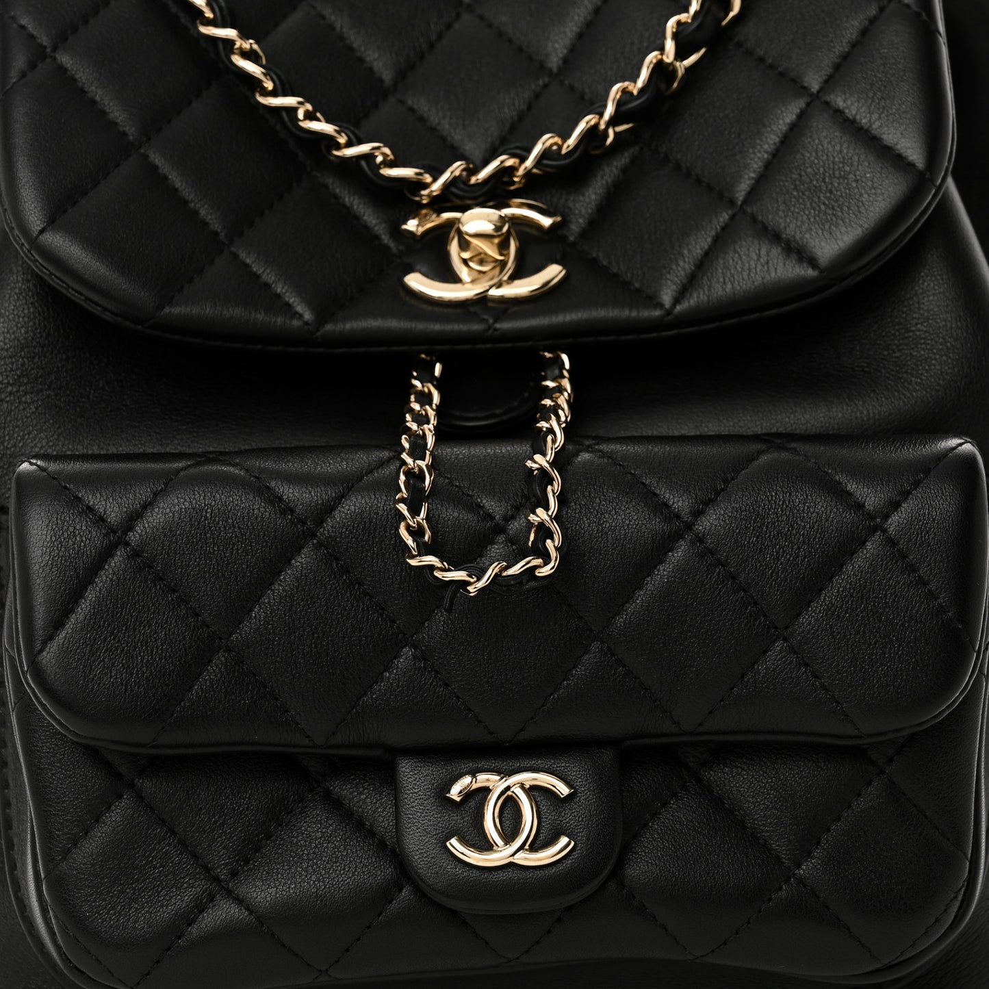Lambskin Quilted Large Duma Drawstring Backpack Black