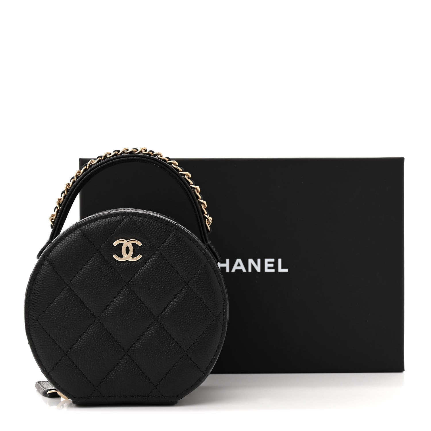 Chanel Caviar Quilted Round Top Handle Jewelry Case Black 13 of 13