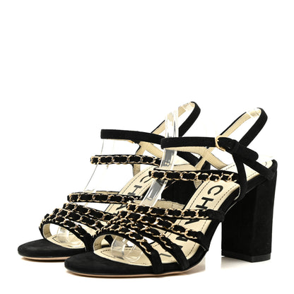 Chanel Kid Suede Chain Sandals 36 Black 3 of 13