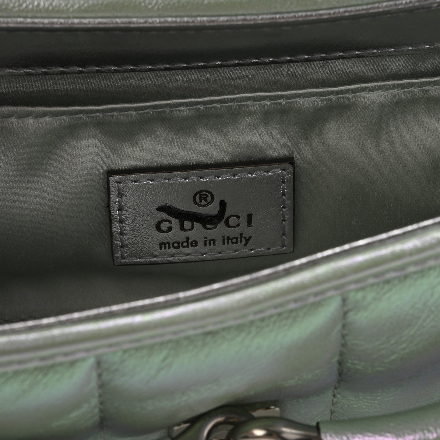 Iridescent Nappa Vertical Matelasse Small Maxi Horsebit Chain Shoulder Bag Iridescent Salvy Green