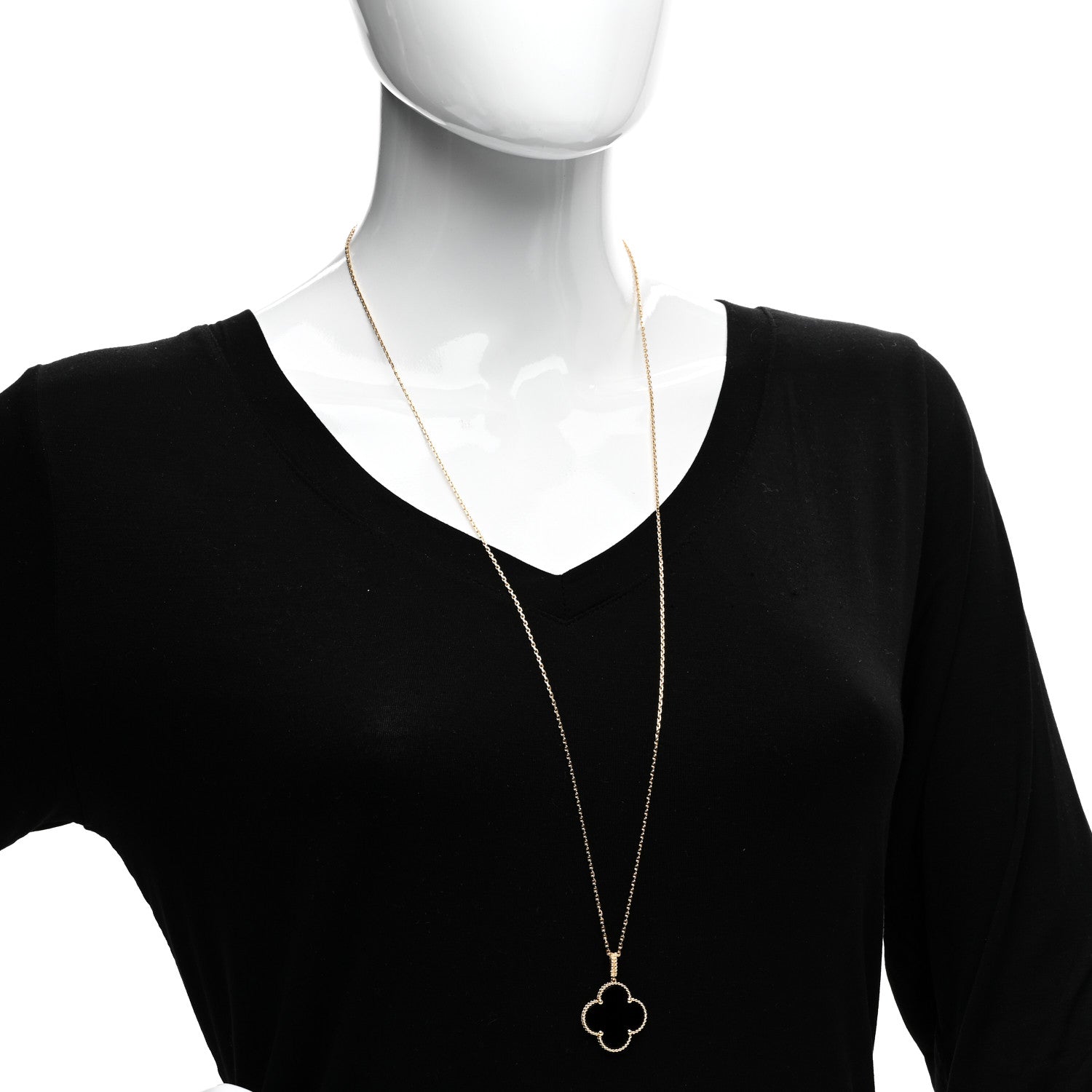 Van Cleef & Arpels 18K Yellow Gold Black Onyx Magic Alhambra Pendant Necklace 2 of 5