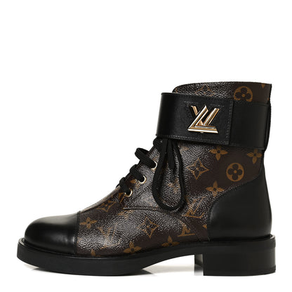 Louis Vuitton Calfskin Monogram Wonderland Flat Ranger Boots 39.5 Black 1 of 10