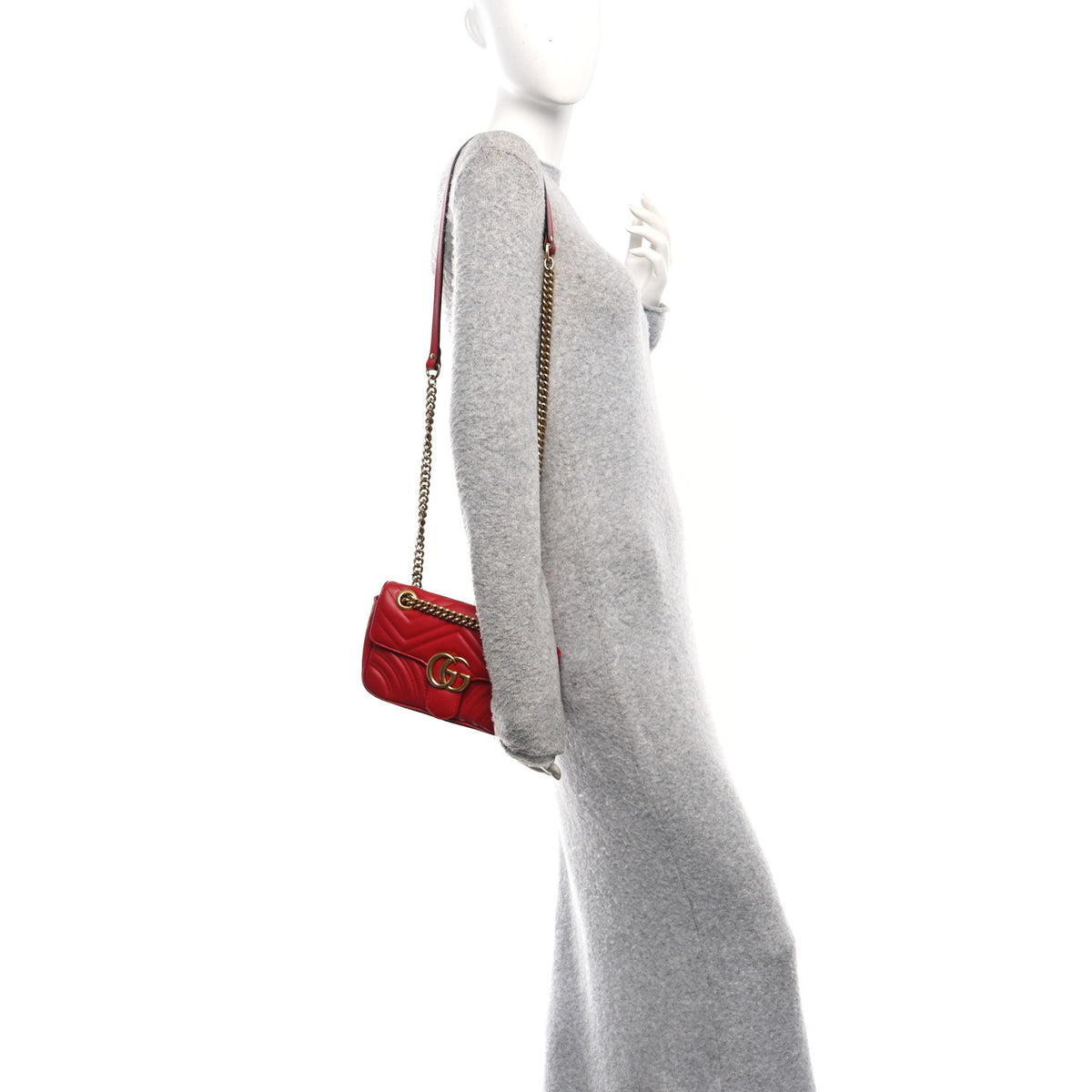 Gucci Calfskin Matelasse Mini GG Marmont Shoulder Bag Hibiscus Red 2 of 11