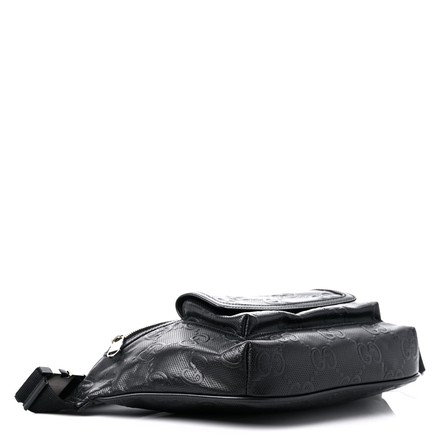 Calfskin GG Tennis Embossed Pocket Belt Bag Black