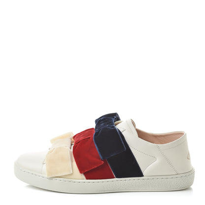 Gucci Calfskin Womens Velvet Bow Ace Sneakers 37.5 White 1 of 11
