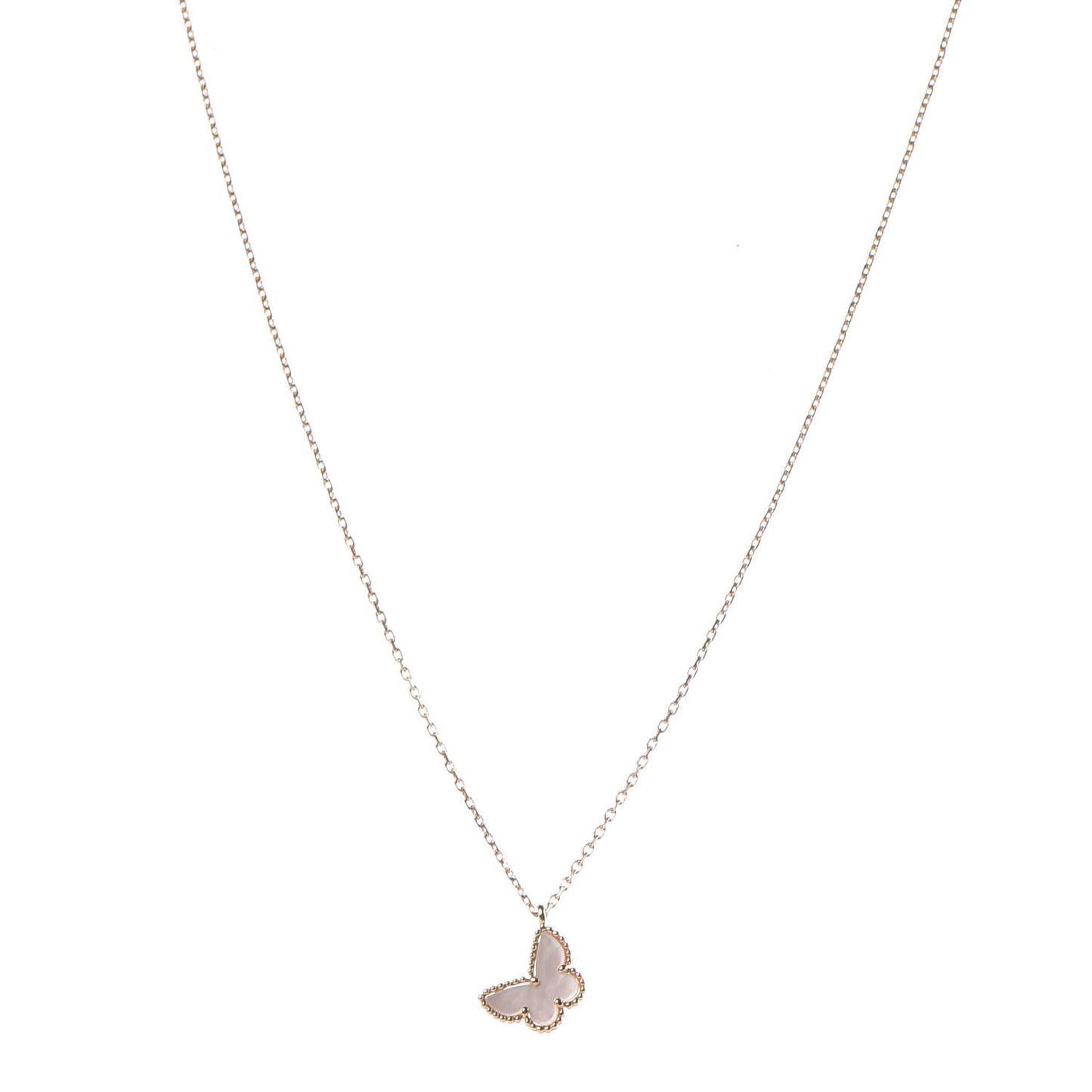 18K Yellow Gold Mother of Pearl Sweet Alhambra Butterfly Pendant Necklace