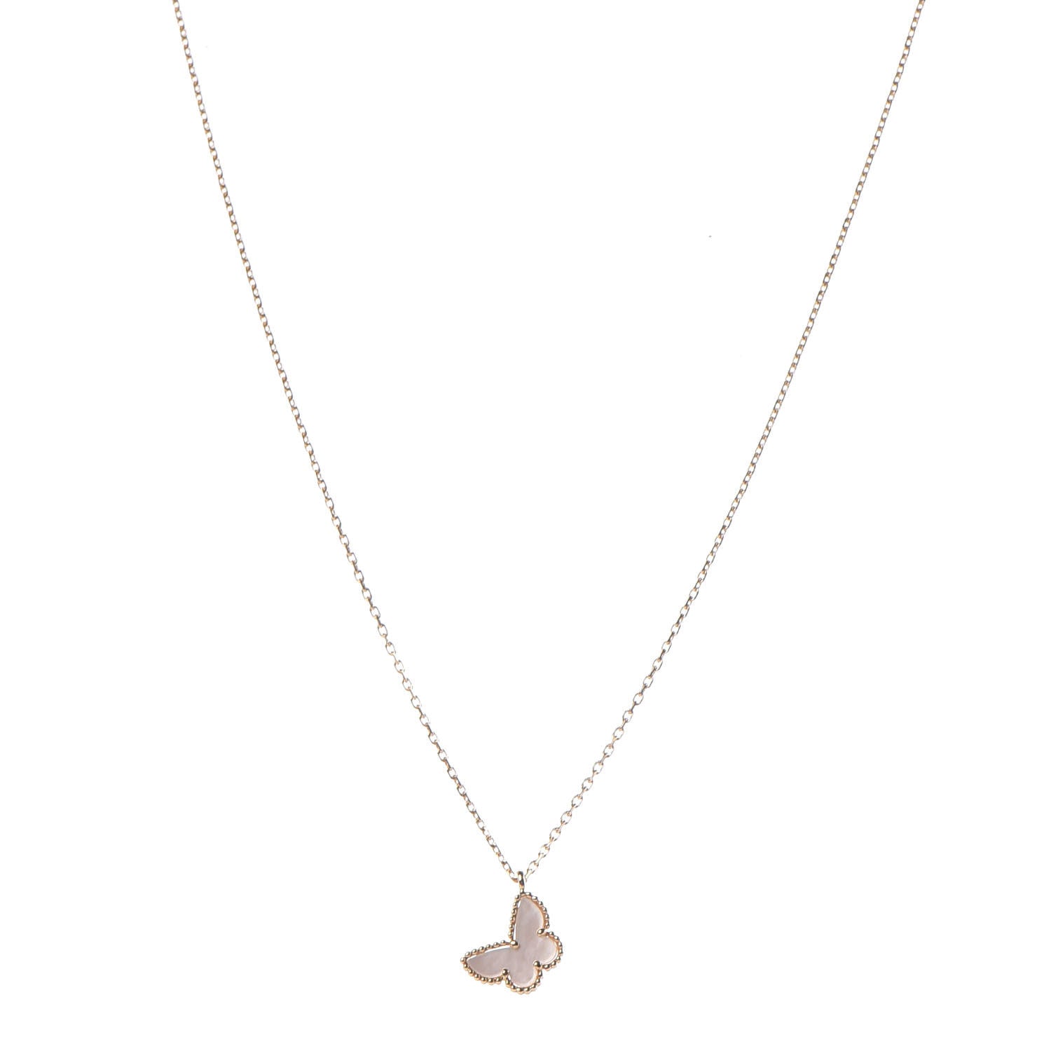 Van Cleef & Arpels 18K Yellow Gold Mother of Pearl Sweet Alhambra Butterfly Pendant Necklace 1 of 7