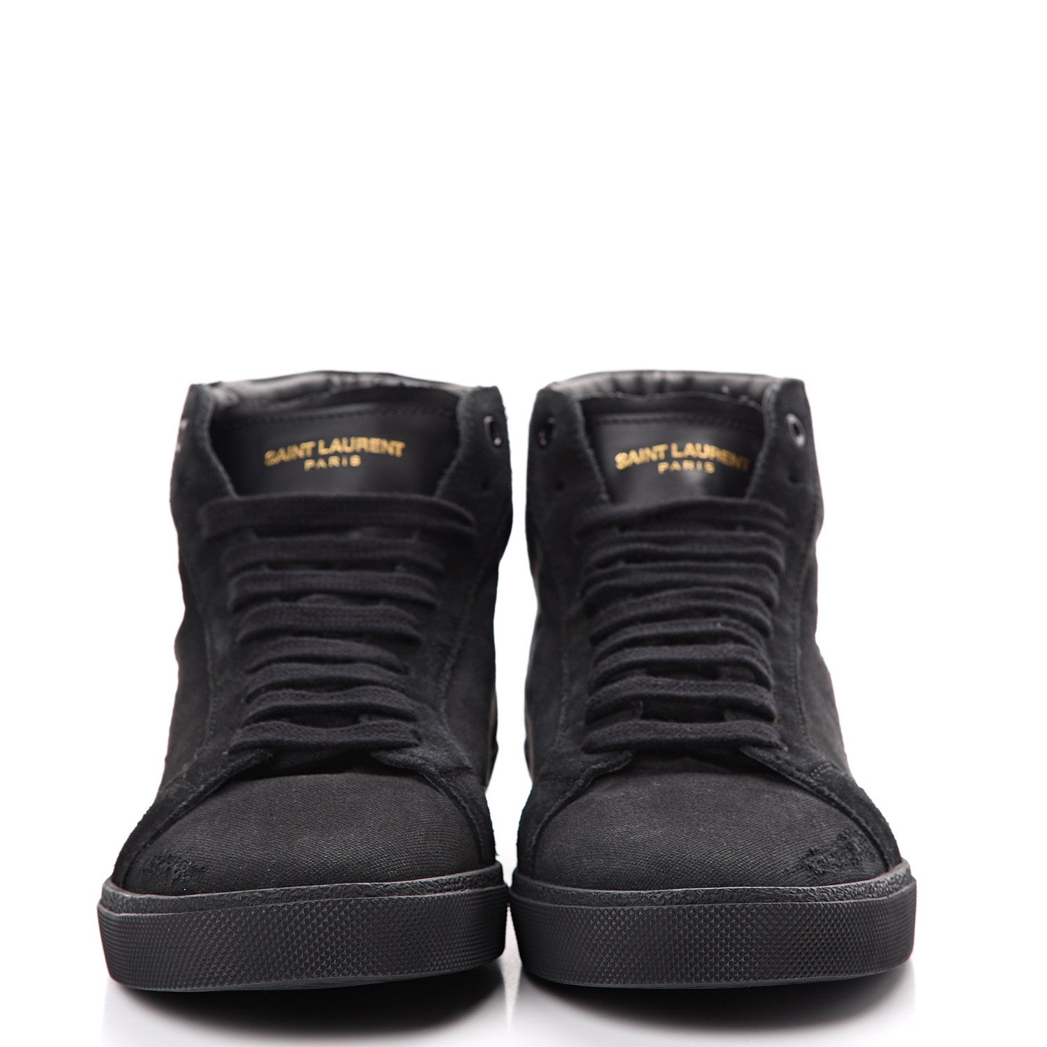 Saint Laurent Distressed Canvas Mens Classic Court High Top Sneakers 42 Black 2 of 11