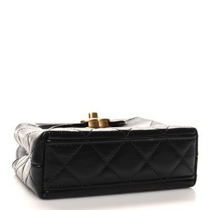 Chanel Shiny Aged Calfskin Quilted Mini Nano Kelly Shopper Black 4 of 11